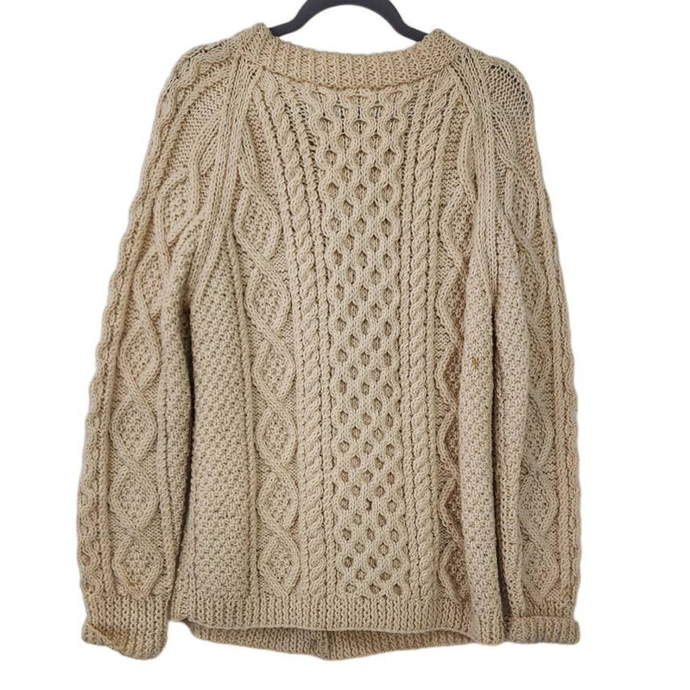 Vintage Cream Wool Sweater Heavy Chunky Knitt Flawed Size‎ Large - Picture 2 of 15